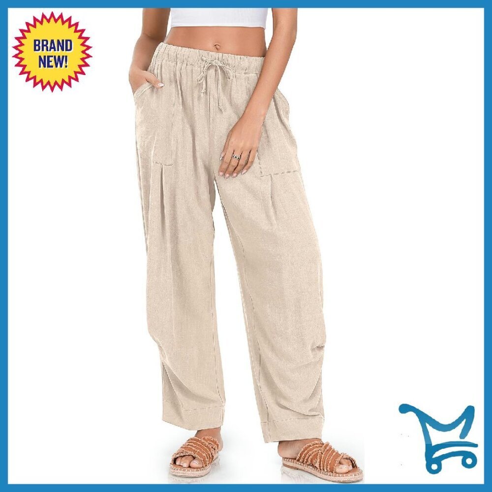 Linen Harem Pants with Pockets, Drawstring Waist, Wide Leg